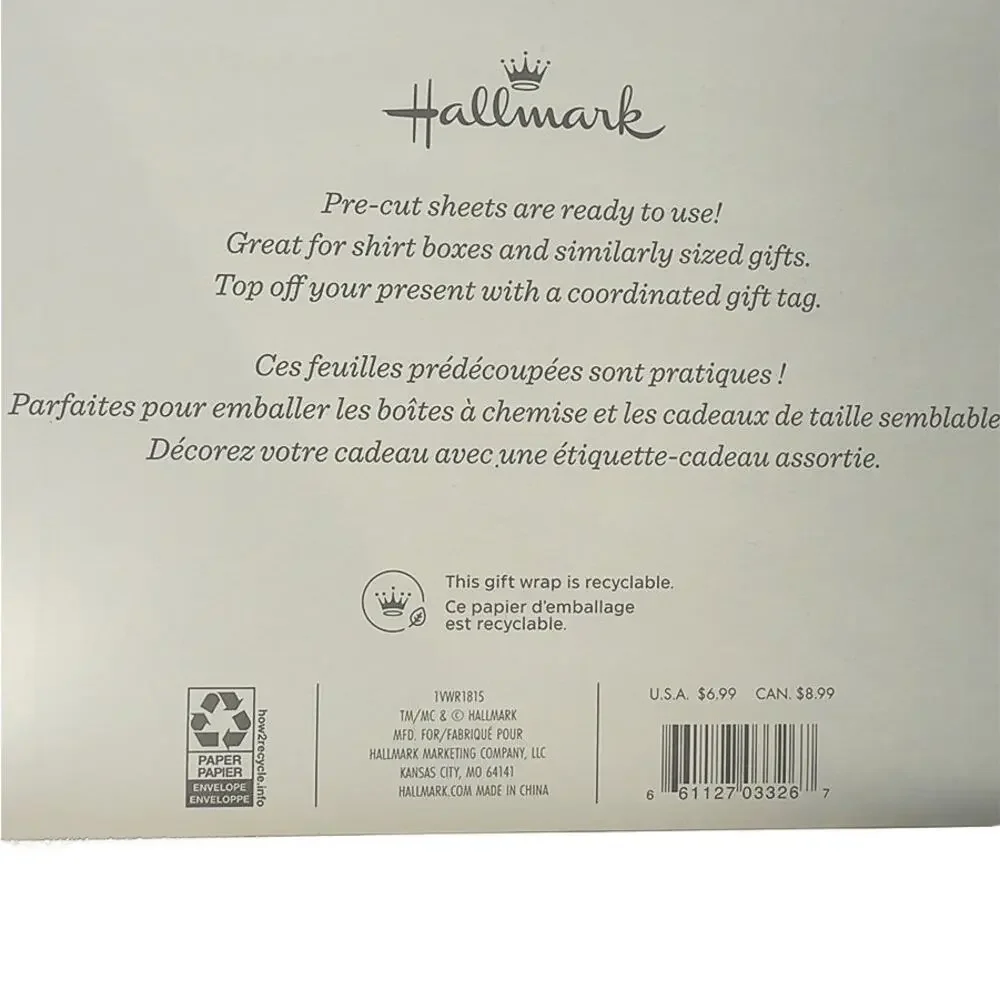 Hallmark Valentines Day 5-Pack Gift Wrap Sheets/Tags Hugs & Kisses New